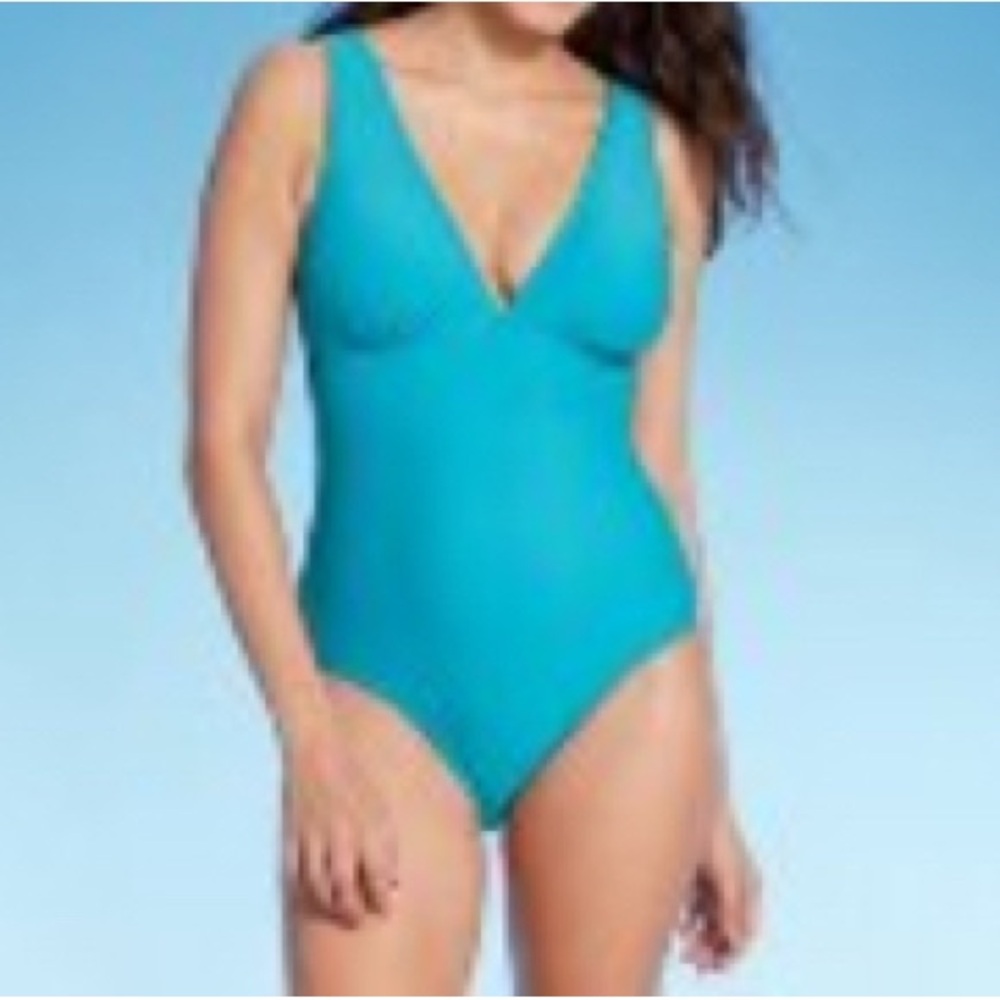 Kona Sol Blue One-Piece Swimsuit with Plunging V-Neckline